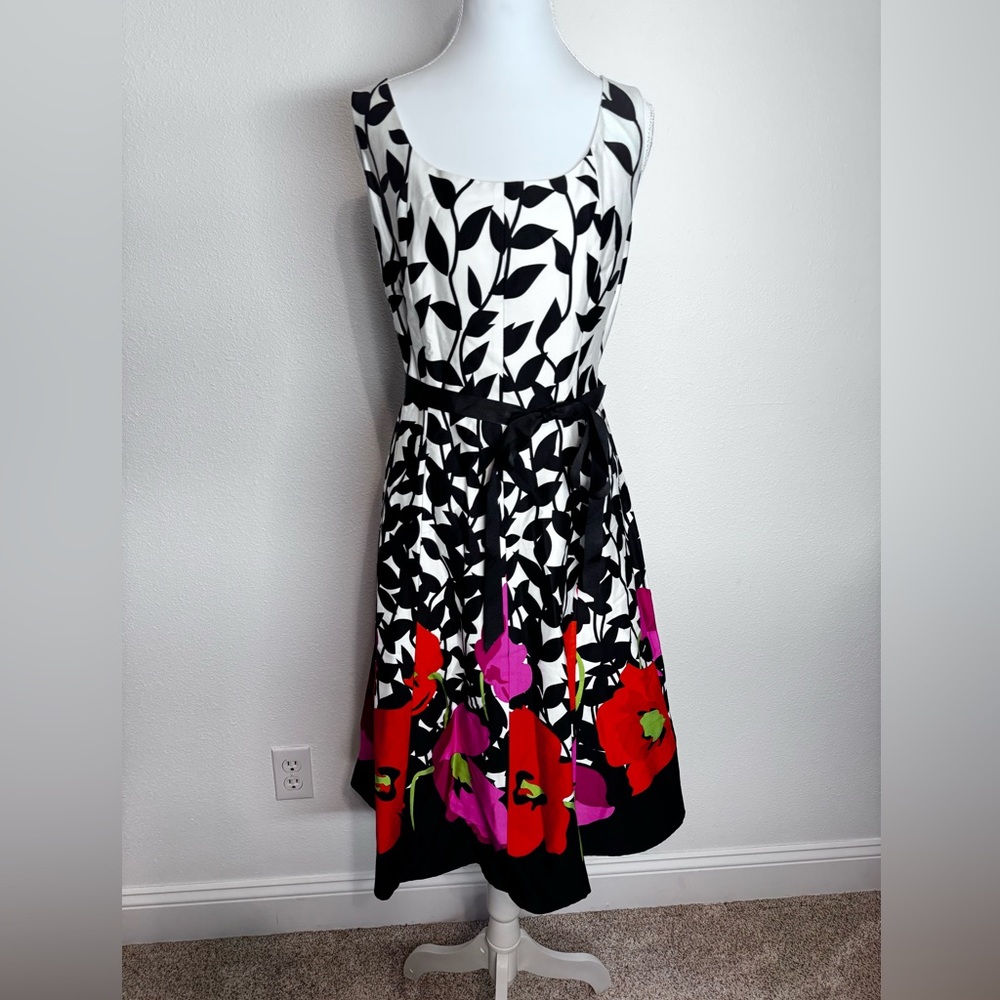 Jessica Howard Black and White Floral Dress with Pink and Red Accents